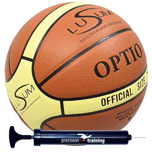 Lusum Optio, pallone da basket per interni ed esterni, in pelle sintetica, misura 5, 6 e 7, Marrone chiaro crema., Taglia 7