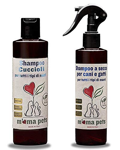 M  MA PETS Kit Shampoo a Secco e Shampoo Cuccioli per Cani e Gatti 2x250ml - 500 ml
