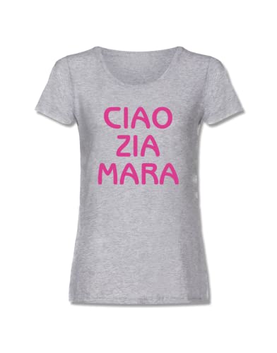 Maglietta Ciao Zia Mara Sanremo Femminile Stampa Metallizzata o Rosa vestibilità Italiana (XS, Grigio)