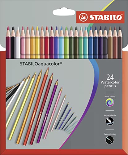 Matita colorata acquarellabile - STABILOaquacolor - Astuccio da 24 Grey Design - Colori assortiti