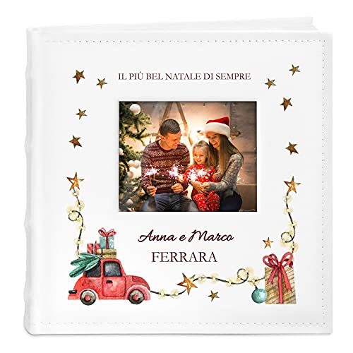 Maverton Album Fotografico - Personalizzazione Stampata - Copertina con Finestra per Foto - 100 Pagine Bianche con Tasche - 200 foto 10x15cm - regali di Natale - Stelline