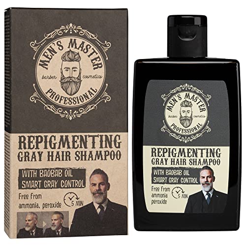 Men s Master Shampoo Repigmentante per Uomini con Capelli Grigi | Con Olio di Baobab e Colorazione in 5 min | Senza Ammoniaca, Senza Ossidanti e Senza Perossido | 120 ml