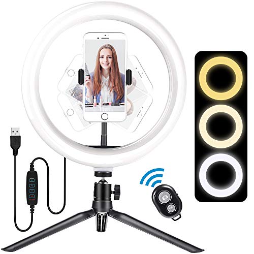 Meromore Luce ad Anello, 10” Ring Light LED con Treppiede & Telecomando Bluetooth,Luce Anulare con 3 modalità & 10 Livelli di Luminosità per Youtube, Selfie, Tik Tok