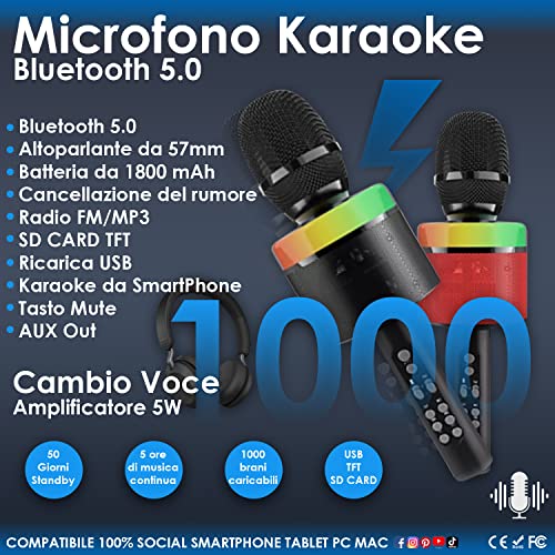 Microfono Bambini Adulti Wireless Professionale Portatile Bluetooth...