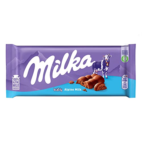 Milka Bubbly tavoletta di cioccolato Cioccolato al latte delle Alpi aerato con cacao sostenibile - 90 g