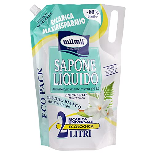 Milmil Sapone Liquido Muschio Bianco 2000 ml, Formato Ricarica, Sap...