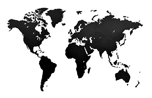 MiMi Innovations Lussuosa mappa del mondo in legno - Decorazione murale Mappa mondiale arte della parete per casa, ufficio, camera da letto e corridoio - 130x78 cm - Nero