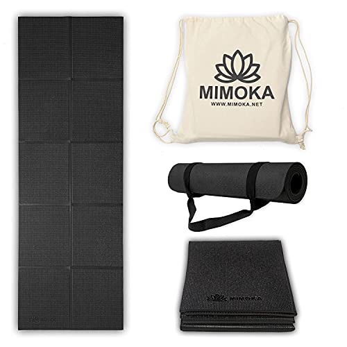 Mimoka – Tappetino Yoga Antiscivolo Pieghevole Professionale 8mm - Yoga Mat - Pilates - Tappeto Fitness Palestra - Ginnastica - Dimensioni 183 x 63 cm