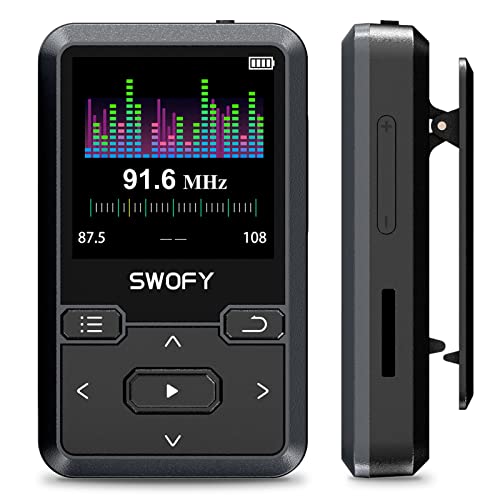 Mini lettore MP3 con clip, lettore MP3 portatile indossabile con radio FM, registrazione e contapassi, supporta schede TF fino a 128 GB, clip lettore MP3 su cinture, top, bracciali o borse
