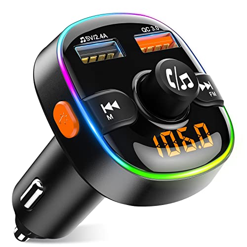 Mohard Trasmettitore FM Bluetooth Auto, Ricarica Rapida QC3.0 Adattatore Bluetooth Auto con Retroilluminato 7 Colori LED, 2 Porte USB Doppie & Chiamata Vivavoce, Lettore di Schede TF e Chiavetta USB