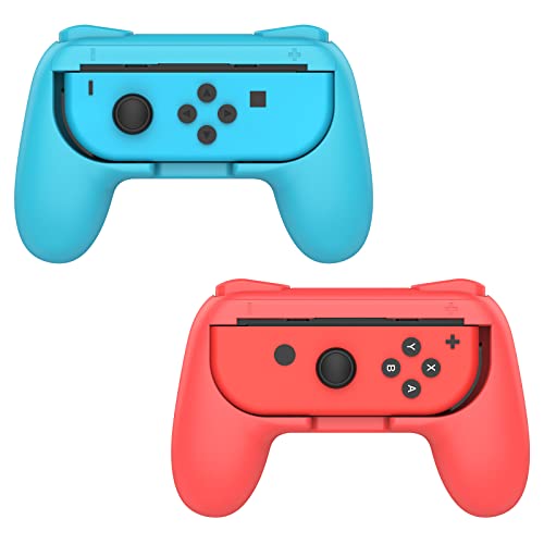 MoKo Impugnatura Compatibile con Nintendo Switch Joy-con Switch OLED Model (2021), 2 Set Custodia Protettiva in Resina ABS Protezione Urti, Graffi con Pulsanti SL SR per Gioco Switch, Rosso + Blu
