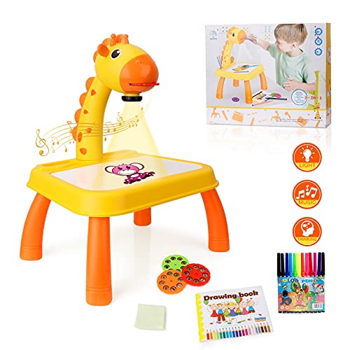 MOMSIV Traccia e disegna proiettore giocattolo, proiettore d arte, tavolo da disegno per bambini tavolo da proiettore (Yellow)
