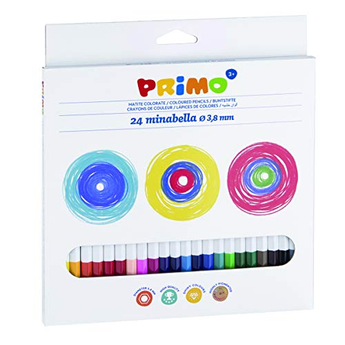 Morocolor PRIMO, Matite colorate Minabella, 24 pastelli colorati esagonali laccati, matite colorate per bambini qualità superiore diametro Ø 3.8mm, matite colorate scatola di cartone