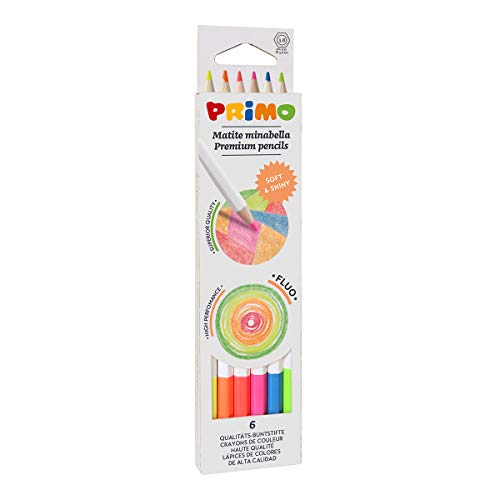 Morocolor PRIMO, Minabella Fluo, 6 matite colorate esagonali, Matite fluo laccate con colori fluorescenti e intensi, Mina spessa e resistente, Indicate per bambini e per artisti, Sicure