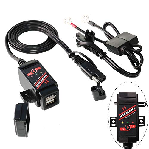 MOTOPOWER Caricabatterie doppio USB da 3.1A per moto e monitor batteria con controllo interruttore e indicatore LED
