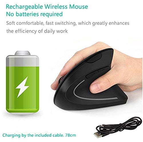 Mouse Verticale Wireless USB ergonomico Ricaricabili Mouse, 2.4G sc...