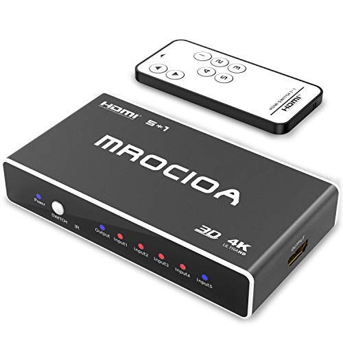 MROCIOA HDMI Switch 4K 5 in 1 out Automatico, Splitter HDMI UHD 3D, Swtich con Telecomando Supporta PS4 Pro   Xbox One   Fire TV   Apple TV   SKY BOX   STB   DVD   Laptop   Roku.