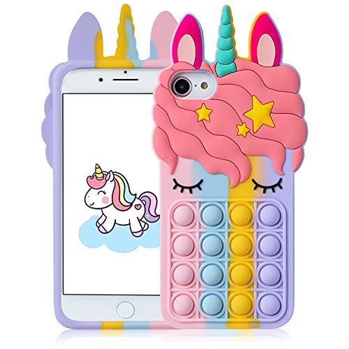 Mulafnxal Custodia per iPhone SE 2022 2020 6 6S 7 8 4.7 ,Cartone Animato Carino Divertente Moda Morbida,Fidget Antiurto Casi per Bambini Ragazze Ragazzi per iPhone SE 2022 2020 6 6S 7 8(Color Unicorn)