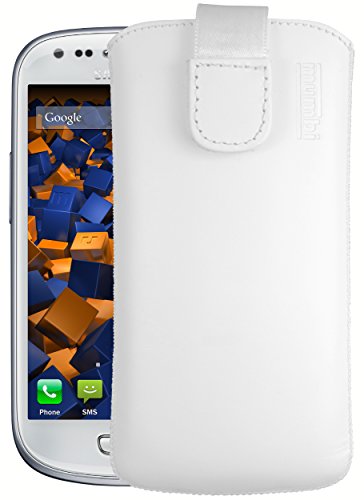 Mumbi - Custodia per Samsung Galaxy S3 mini con linguetta di estrazione, in vera pelle, Bianco