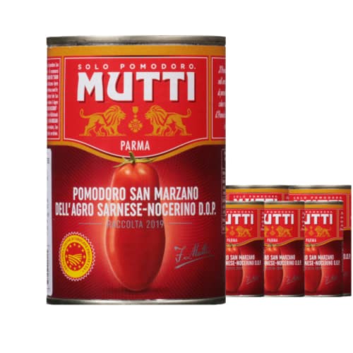 Mutti Pomodori San Marzano DOP pelati interi (Pelati), 14 oz. | Confezione da 6 | Marca di pomodori | Pomodori in scatola | Vegan Friendly & Senza glutine | Senza additivi o conservanti