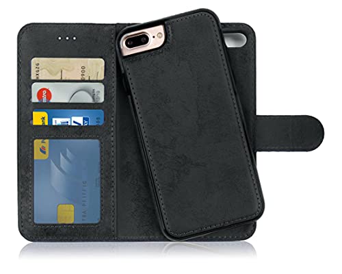 MyGadget Cover per Apple iPhone 7 Plus   8 Plus - Custodia Libretto Magnetica - Portafoglio Flip Wallet Case - Porta Carte in Similpelle PU Removibile - Nero