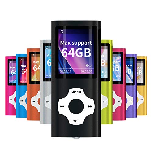 Mymahdi lettore portatile MP3   MP4, nero con schermo da 1,8 pollici LCD e slot per schede memory card, supporto massimo memory card TF 128GB