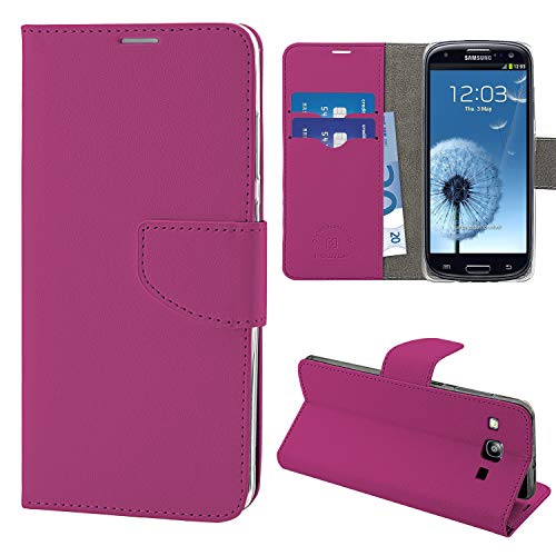 N NEWTOP Cover Compatibile per Samsung Galaxy S3 (i9300), HQ Lateral Custodia Libro Flip Chiusura Magnetica Portafoglio Simil Pelle Stand (Fucsia)