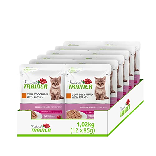 Natural Trainer Kitten & Young Mangime umido per Gattino con Tacchino - 12 Buste x 85gr - 1020 gr