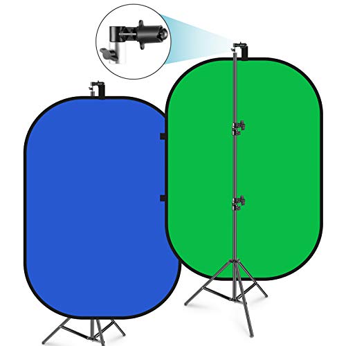 Neewer Kit 150x200cm Fondale Pieghevole Chroma Key Blu Verde con Supporto Stand: 2-in-1 Pannello Reversibile Pop-up per Fotografia, Registrazioni Video, Streaming in Diretta ecc.