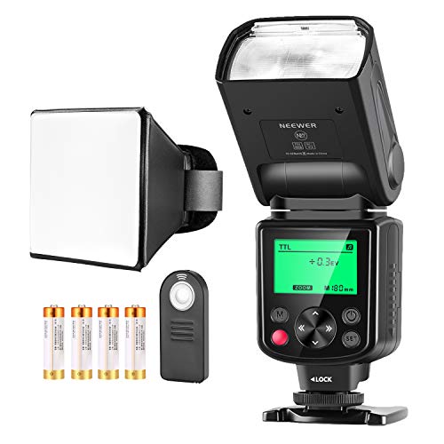 Neewer Kit di Flash Speedlite TTL NW-670, con Wireless Telecomando a Infrarossi, Diffusore , compatible con Canon 7D Mark II, 5D Mark II, III, IV, 1300D, 1200D, 1100D, 650D, 550D, 80D, 70D