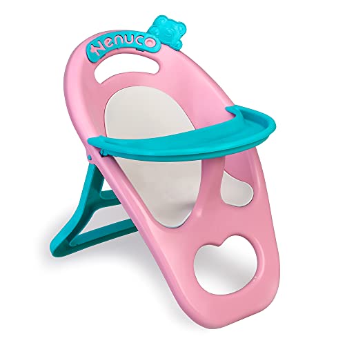 NENUCO - Seggiolone per Nenuco, di colore rosa e azzurro con accessori per la pappa, per bambine I dai 2 anni, Famosa 700015617