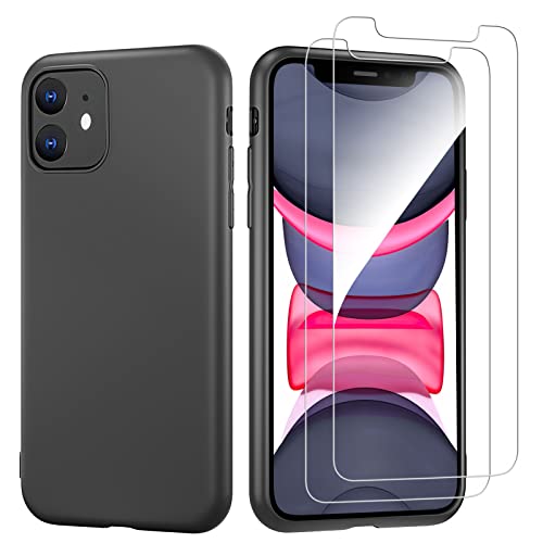 NEW C Cover per iPhone 11 in silicone custodia ultra sottile nero e 2× vetro temperato per iPhone 11, pellicola protettiva per schermo