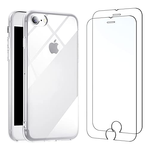 NEW C Cover per iPhone SE 2022, iPhone 8 7 (4.7) Gel TPU in silicone custodia ultra trasparente e 2 × vetro temperato per iPhone 7 e iPhone 8 (4.7 ), Pellicola proteggi schermo