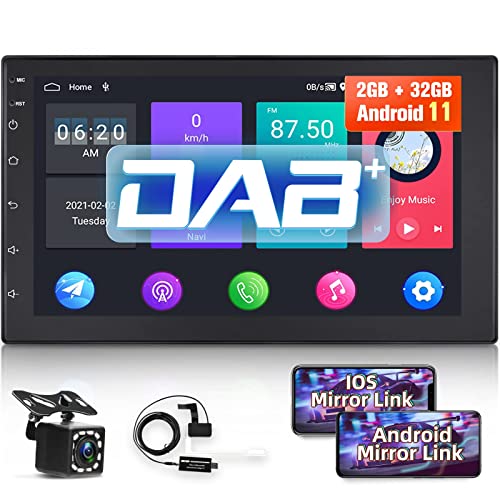 NHOPEEW Autoradio 2 din con Bluetooth, [2 + 32G] Android 7 pollici Radio Schermo Supporto Navigazione GPS WiFi DAB FM Mirror Link USB + Telecamera posteriore