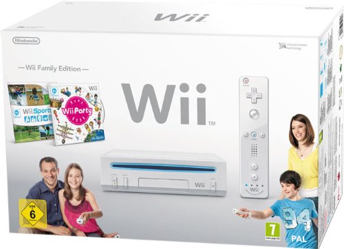 Nintendo Wii - Console Wii Family Edition, Bianca + Wii Sports + Wii Party + Telecomando Wii Plus + Nunchuck [Bundle]