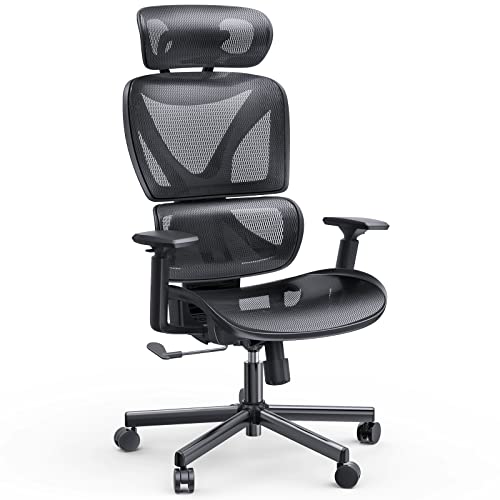 NOBLEWELL - Sedia da ufficio ergonomica con schienale alto, sedia da ufficio in rete con supporto lombare, braccioli 3D, doppio schienale e poggiatesta regolabile