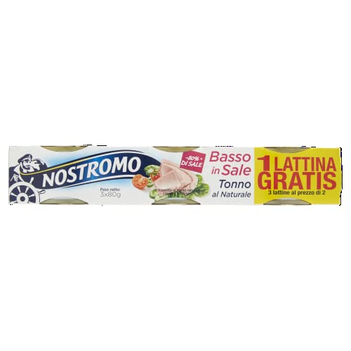 Nostromo - Tonno al Naturale Basso in Sale -80%, Ricco di Omerga-3, Senza Conservanti, 3 Lattine da 80 gr