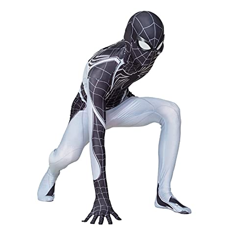 Nuitab Bambini Adulti Ps4 Spiderman Costumi per Bambini Performance Tuta Tuta Set Halloween Party Cosplay Zentai Lycra Spandex Body Game Fans Gift,White-Kids M 100~110cm
