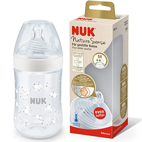 NUK Nature Sense biberon, 0-6 mesi, Controllo della temperatura, Sfiato Anti-Colica, Senza BPA, 260 ml, Tettarella in silicone