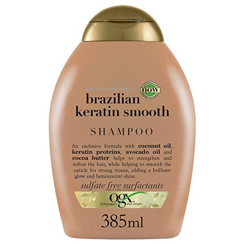 OGX Shampoo, Lisciante Cheratina brasiliana, per Capelli Crespi, Ricci o Mossi, 385 ml