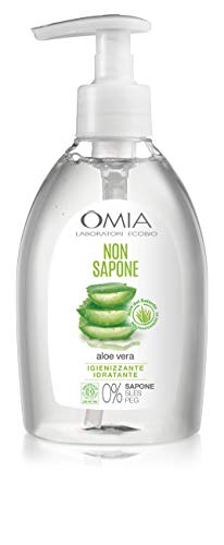Omia - Non Sapone Eco Bio con Aloe Vera del Salento, Sapone Liquido per le Mani e per il Viso, Azione Idratante, Addolcente e Rinfrescante, Dermatologicamente Testato - Flacone da 300 ml