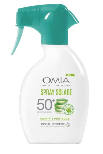 Omia, Spray Solare Protettivo SPF50+ Viso e Corpo con Aloe Vera del Salento, Protezione Solare Molto Alta, Per Pelli Molto Chiare e Sensibili al Sole, Dermatologicamente Testato, Flacone da 200 ml