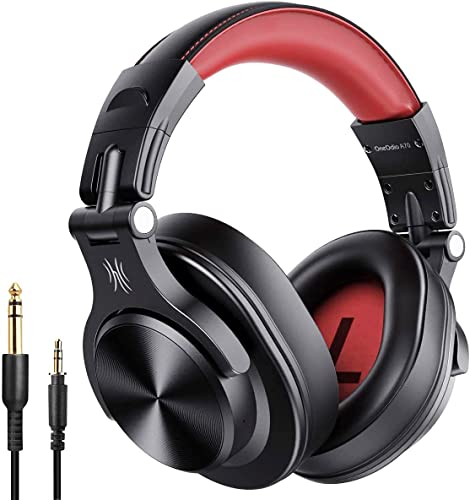 OneOdio A70 Cuffie Bluetooth Over Ear, Cuffie Cablate e Wireless Stereo con Microfono, 72 Ore di Riproduzione, CVC 8.0, Jack 3,5 mm e 6,35 mm, Pieghevole, Cuffie per DJ, Chitarra, Cellulare, PC, Rosso