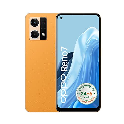 OPPO Reno7 Smartphone, AI Tripla Fotocamera 64+2+2MP, Display 6.4” 90HZ AMOLED, 4500mAh, Ricarica 33W, RAM 8GB (Esp. fino 13GB) + ROM 128GB (Esp. fino 1TB), Arancione (Sunset Orange)