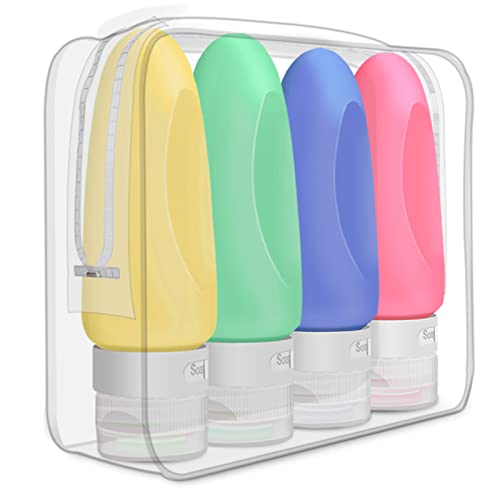Opret Bottiglie da Viaggio in Silicone, 89ml 4 Pezzi Kit Contenitori da Viaggio Flaconi con Custodia per Shampoo, Liquidi and Lozione, Nessun BPA