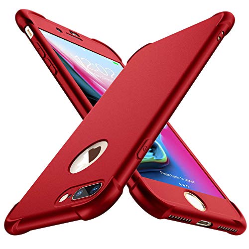 ORETECH Cover iPhone 7 Plus 8 Plus, con [2X Pellicola Protettiva Vetro Temperato] Antiurto Custodia iPhone 7 Plus 8 Plus Ultra Sottile Hard PC+TPU Silicone Anti-Graffio per iPhone 7 Plus 5.5  Rosso