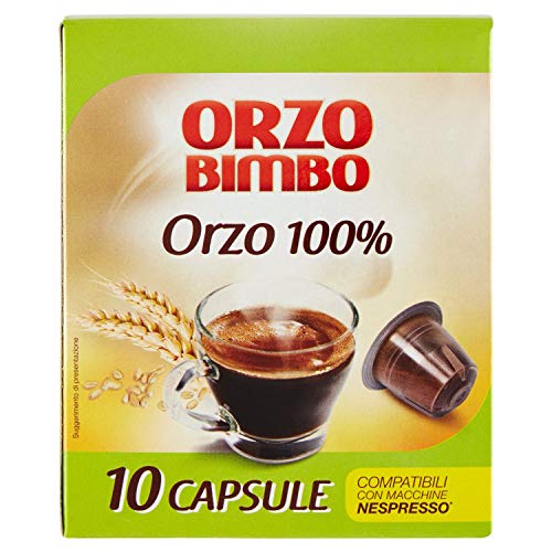 Orzo Bimbo Orzo 100%, Capsule Compatibili Nespresso, Naturalmente senza Caffeina, con solo Orzo, per La Colazione e le Pause, 10 Capsule