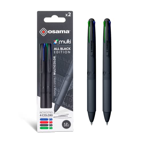 OSAMA 4 MULTI penna a sfera quattro colori, ALL BLACK, pack da 2 pezzi, OW 84005560