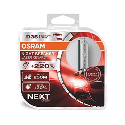 OSRAM XENARC NIGHT BREAKER LASER D3S Next Generation, +220% di luce, bulbo HID allo xeno, lampada a scarica, 66340XNN-HCB, scatola doppia (2 lampade)
