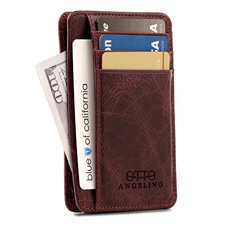Otto Angelino Portafoglio sottile, in vera pelle e con raccoglitore tesse - spazio per carte di credito, debito, biglietti da visita, BLOCCO DI RFID - Unisex